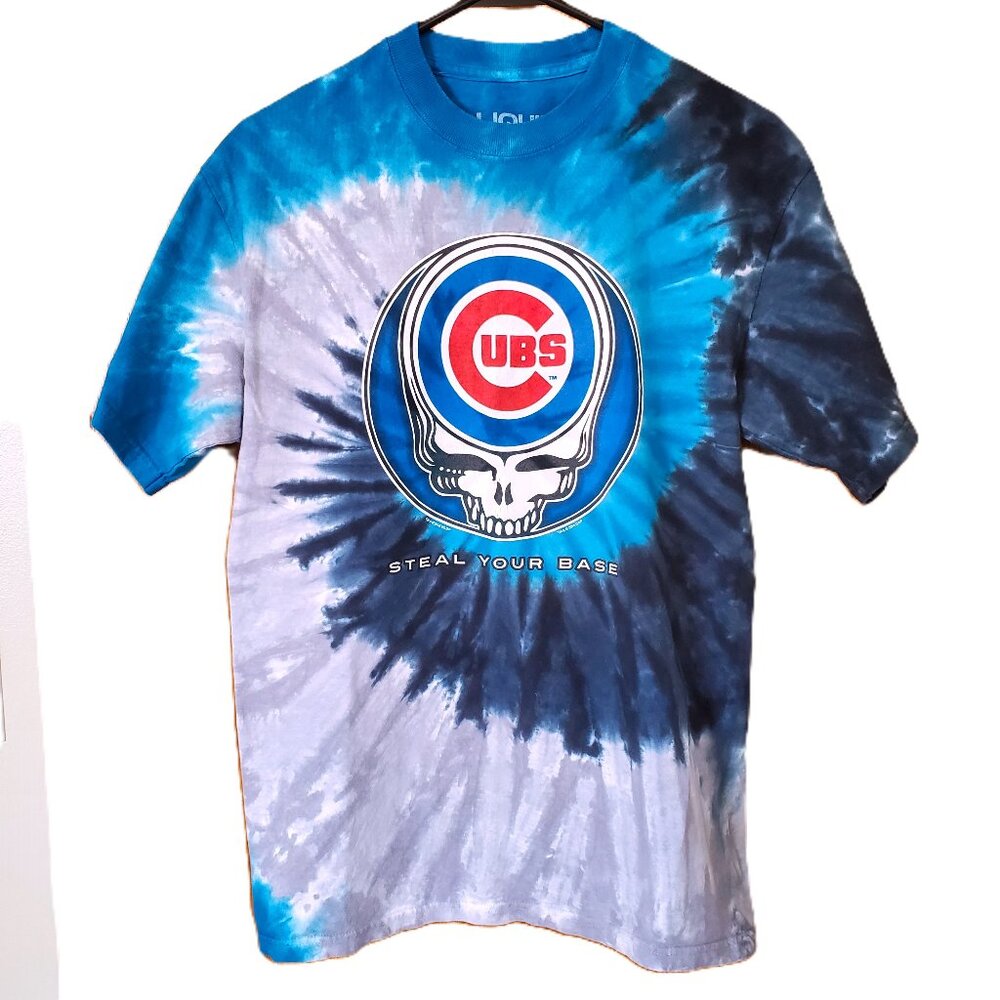 Chicago Cubs Grateful Dead Skull Men's T-Shirt Liquid Blue Tee Sz M Blue Tie Dye